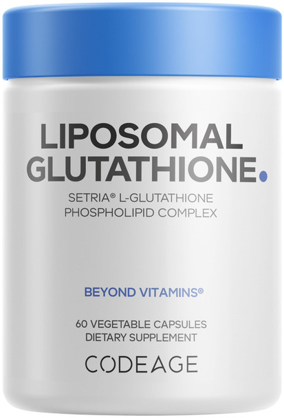 Codeage Liposomal Glutathione Supplement  Pure Reduced Setria L-Glutathione Liposomal Delivery Phospholipid Complex  Encapsulated Glutathione Powder Pills Vegan Non GMO 60 Capsules