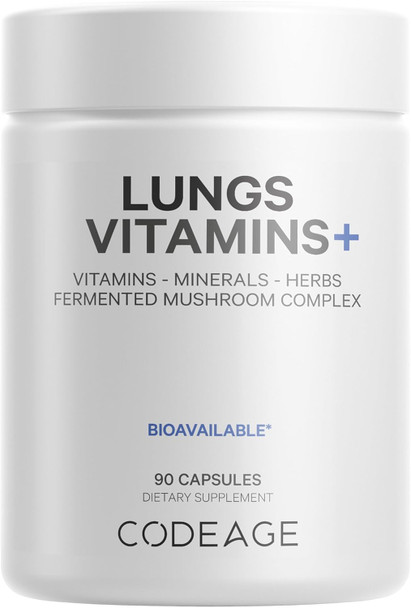 Codeage Lungs Vitamins A C D E B6 Milk Thistle Lung Supplement Zinc & Magnesium Cordyceps Reishi Chaga Poria Tylophora Ginger Peppermint Leaf Organic Herb Cleanse - Non-GMO - 90 Capsules