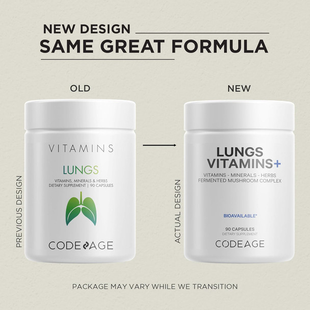 Codeage Lungs Vitamins A C D E B6 Milk Thistle Lung Supplement Zinc & Magnesium Cordyceps Reishi Chaga Poria Tylophora Ginger Peppermint Leaf Organic Herb Cleanse - Non-GMO - 90 Capsules