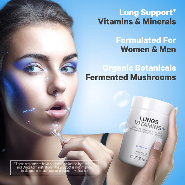 Codeage Lungs Vitamins A C D E B6 Milk Thistle Lung Supplement Zinc & Magnesium Cordyceps Reishi Chaga Poria Tylophora Ginger Peppermint Leaf Organic Herb Cleanse - Non-GMO - 90 Capsules