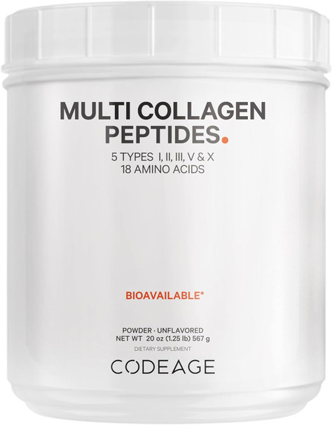 Codeage Multi Collagen Protein Powder Peptides 2-Month Supply Hydrolyzed Type I II III V X Grass Fed All in One Super Bone Broth Collagen Supplement Non-GMO 20 Ounces