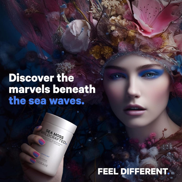 Codeage Raw Wildcrafted Irish Sea Moss Supplement Spirulina Algae Bladderwrack Seaweed Burdock Root Black Pepper Vegan Non-GMO 120 Capsules