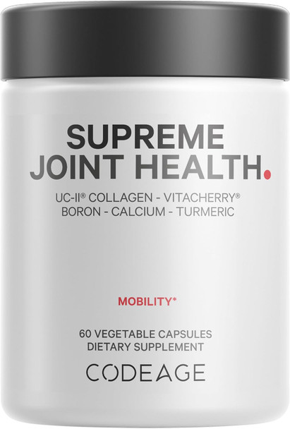 Codeage Supreme Joint Health UC-II Collagen Capsules Type II VitaCherry Sport Cherries Boron Calcium Fructoborate Hyaluronic Acid Turmeric Bromelain & Boswellia Supplement Non-GMO 60 Count