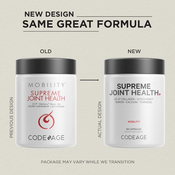 Codeage Supreme Joint Health UC-II Collagen Capsules Type II VitaCherry Sport Cherries Boron Calcium Fructoborate Hyaluronic Acid Turmeric Bromelain & Boswellia Supplement Non-GMO 60 Count