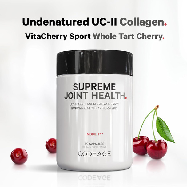 Codeage Supreme Joint Health UC-II Collagen Capsules Type II VitaCherry Sport Cherries Boron Calcium Fructoborate Hyaluronic Acid Turmeric Bromelain & Boswellia Supplement Non-GMO 60 Count