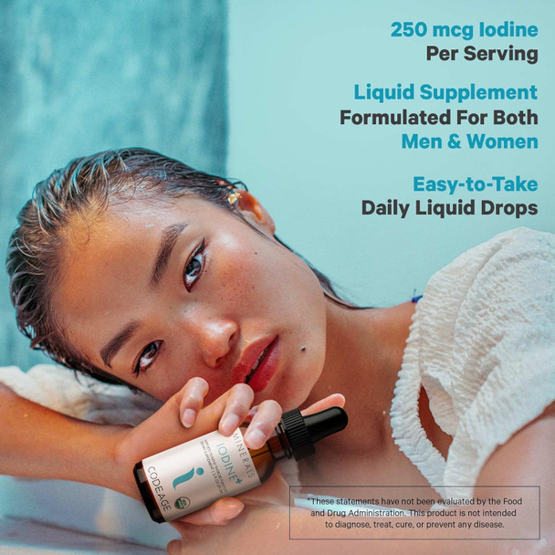 Codeage USDA Organic Iodine Drops – USDA Organic - 250 Mcg Per Serving - 1+ Year Supply - Liquid Iodine Supplement - Pure Clear Iodine - Vegan Iodine Liquid Drop - 2 fl oz