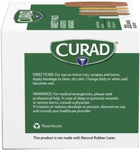 Curad Assorted Adhesive Bandages 4-Sided Seal Variety Pack 200 Count (Pack of 1)