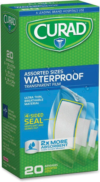 Curad Clear Waterproof Adhesive Strips - 20/Box - Transparent - Polyurethane MIICUR5108