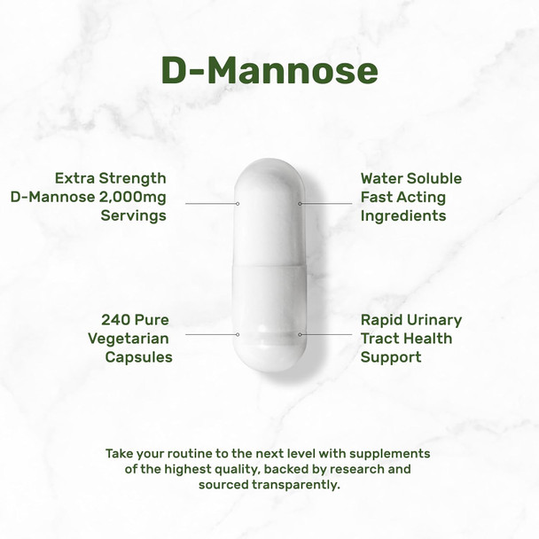 Deal Supplement D Mannose 500mg Capsules (2000mg Per Serving) 240 Veggie Pills – Fast Acting Water-Soluble Form – Extra Strength Urinary Tract (UTI) Health Support – Non-GMO Vegan Friendly