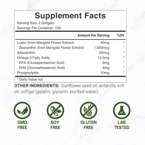 Deal Supplement Lutein and Zeaxanthin Supplements 40mg Per Serving | 300 Softgels Enhanced with Astaxanthin Omega-3s and Phospholipids Essential Eye Vitamins & Vision Health Support