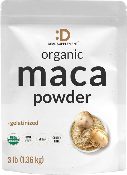 Deal Supplement Organic Peruvian Maca Root Powder 3lbs – Easily Digested Gelatinized Form – Herbal Superfoods Supplement for Men & Women – Supports Immune & Energy Health – Non-GMO
