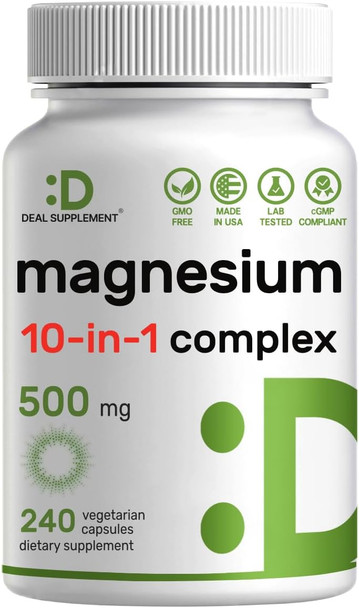 Deal Supplement Vitamin D3 10000iu + K2 200mcg Softgels & Magnesium Complex Veggie Capsules Bundle – Essential Sunshine Vitamins with Coconut Oil – High Absorption Chelated Minerals 10-in-1