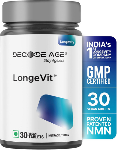Decode Age LongeVit Supplement | Slow Down Ageing | Improve NAD+ Energy Level & Overall Stamina | Recovery from DNA damage (30 Veg Tablets)