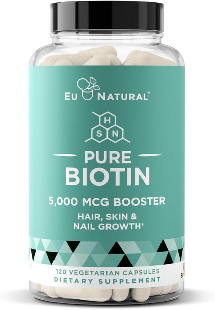 Eu Natural Biotin 5000 mcg Hair Skin Nails Supplement – High-Potency Hair Growth Vitamins for Women & Men – Provide Powerful Support for Healthy Hair Stronger Nails and Glowing Skin – 120 Vegan Soft Capsules Eu Natural Biotin 5000 mcg Hair Skin Nails Supplement – High-Potency Hair Growth Vitamins for Women & Men – Provide Powerful Support for Healthy Hair Stronger Nails and Glowing Skin – 120 Vegan Soft Capsules