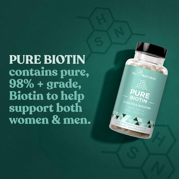 Eu Natural Biotin 5000 mcg Hair Skin Nails Supplement – High-Potency Hair Growth Vitamins for Women & Men – Provide Powerful Support for Healthy Hair Stronger Nails and Glowing Skin – 120 Vegan Soft Capsules Eu Natural Biotin 5000 mcg Hair Skin Nails Supplement – High-Potency Hair Growth Vitamins for Women & Men – Provide Powerful Support for Healthy Hair Stronger Nails and Glowing Skin – 120 Vegan Soft Capsules