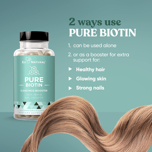 Eu Natural Biotin 5000 mcg Hair Skin Nails Supplement – High-Potency Hair Growth Vitamins for Women & Men – Provide Powerful Support for Healthy Hair Stronger Nails and Glowing Skin – 120 Vegan Soft Capsules Eu Natural Biotin 5000 mcg Hair Skin Nails Supplement – High-Potency Hair Growth Vitamins for Women & Men – Provide Powerful Support for Healthy Hair Stronger Nails and Glowing Skin – 120 Vegan Soft Capsules