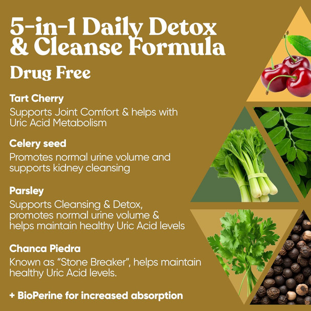 Eu Natural Purge Uric Acid Flush – Eat & Drink What You Want – Detox and Cleanse with Celery Seed Extract Tart Cherry & Chanca Piedra for Effective Joint Support & Active Mobility – 60 Soft Vegan Capsules