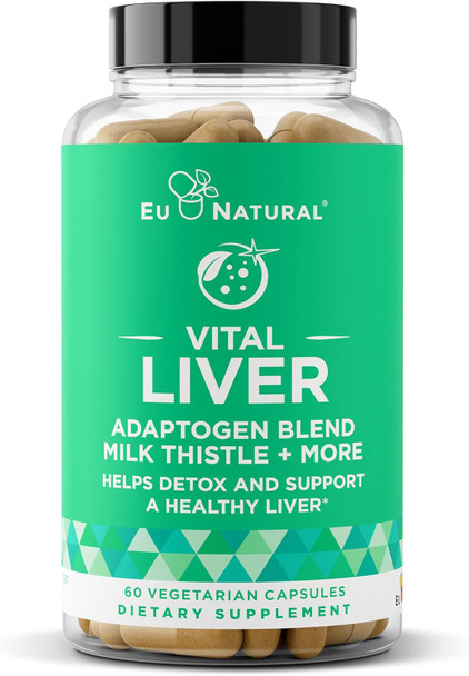 Eu Natural Vital Liver Cleanse Detox & Repair – 9-in-1 Liver Support Supplement – Milk Thistle Artichoke Extract Turmeric Adaptogens – Optimal Liver Function and Digestive Health – 60 Vegetarian Soft Capsules