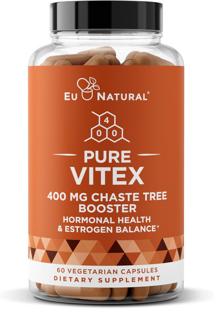 Eu Natural Vitex Pure 400 Mg Chasteberry – Natural PMS Support Balance Hormones Regulate Cycle Promote Skin Health – Full-Spectrum & Standardized – 60 Vegan Soft Capsules