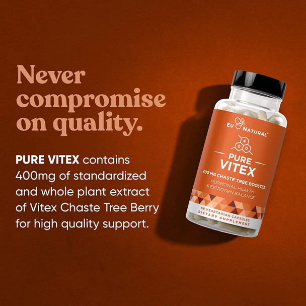 Eu Natural Vitex Pure 400 Mg Chasteberry – Natural PMS Support Balance Hormones Regulate Cycle Promote Skin Health – Full-Spectrum & Standardized – 60 Vegan Soft Capsules
