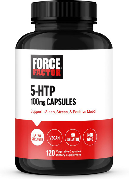 Force Factor 5HTP Sleep Aid and Mood Support Supplement Extra Strength 5 HTP Natural Sleep Supplement for Adults to Support Calm and Stress Balance Vegan Non-GMO 120 Capsules