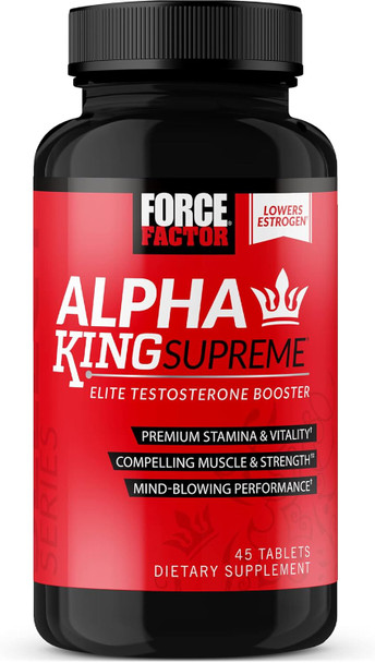 Force Factor Alpha King Supreme Testosterone Booster for Men with Fenugreek Seed and Ashwagandha to Increase Drive and Vitality Boost Performance and Build Muscle and Strength 45 Tablets