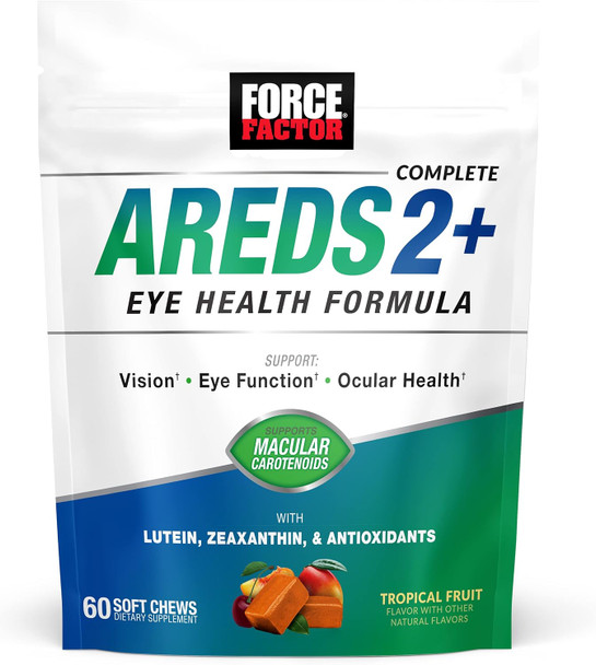 Force Factor AREDS2+ Eye Vitamins with Lutein & Zeaxanthin AREDS 2 Formula to Support Macular Carotenoids Eye Health Supplements for Adults to Support Vision Tropical Punch Flavor 60 Soft Chews