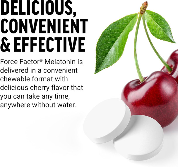 Force Factor Chewable Melatonin 5mg Drug- Supplement Vegan Non-GMO Cherry Flavor 120 Tablets