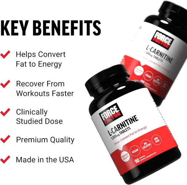 Force Factor L-Carnitine Supplement L Carnitine Tartrate 1000mg Tablets to Convert Fat Into Energy Support Muscle Recovery and Boost Exercise Performance Vegan Non-GMO 90 Vegetable Capsules Force Factor L-Carnitine Supplement L Carnitine Tartrate 1000mg Tablets to Convert Fat Into Energy Support Muscle Recovery and Boost Exercise Performance Vegan Non-GMO 90 Vegetable Capsules