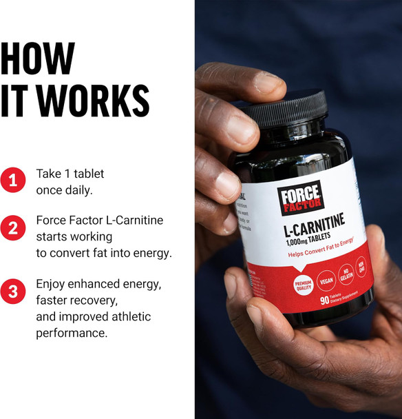 Force Factor L-Carnitine Supplement L Carnitine Tartrate 1000mg Tablets to Convert Fat Into Energy Support Muscle Recovery and Boost Exercise Performance Vegan Non-GMO 90 Vegetable Capsules Force Factor L-Carnitine Supplement L Carnitine Tartrate 1000mg Tablets to Convert Fat Into Energy Support Muscle Recovery and Boost Exercise Performance Vegan Non-GMO 90 Vegetable Capsules