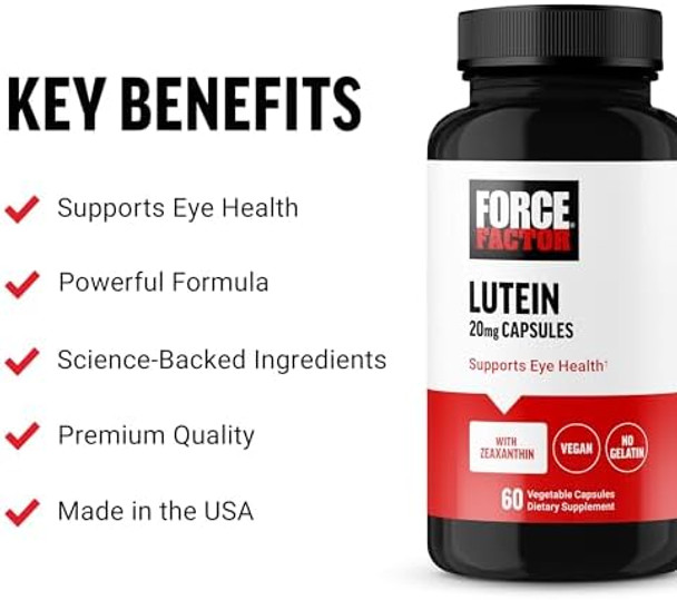 Force Factor Lutein And Zeaxanthin Supplements Eye Vitamins With Lutein 20Mg Eye Health Supplements For Adults Ingredients Backed By Science Vegan Gelatin 60 Vegetable Capsules