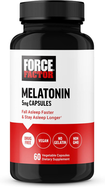 Force Factor Melatonin 5mg Drug- Supplement Vegan Non-GMO 60 Vegetable Capsules
