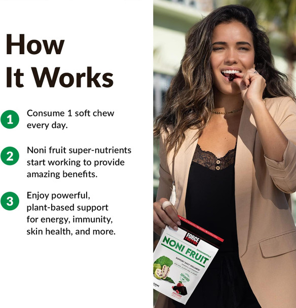 Force Factor Noni Fruit Chews for Immunity and Skin Health Support Noni Juice Supplement Plant-Based Antioxidant Superfood Chews Gluten- & Vegan Apple Berry Flavor 30 Soft Chews