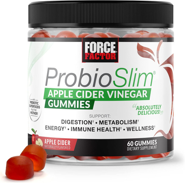 Force Factor ProbioSlim Apple Cider Vinegar Gummies with Organic LactoSpore Probiotics and Prebiotics to Support Digestion Metabolism and Immune Health 60 Gummies