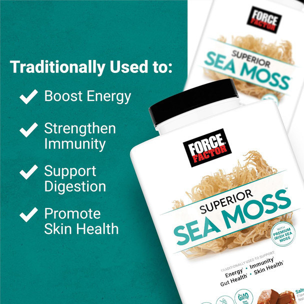 Force Factor Superior Sea Moss Premium Irish Sea Moss to Support Energy Immunity Gut Health & Skin Health Non-GMO Gluten Salted Caramel Flavor 60 Soft Chews
