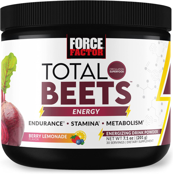Force Factor Total Beets Beet Root Powder with Energy NO3-T® Nitrates to Support Circulation Blood Pressure Blood Flow and Stamina - Plus Green Tea Extract. A Superfood Supplement 30 Servings