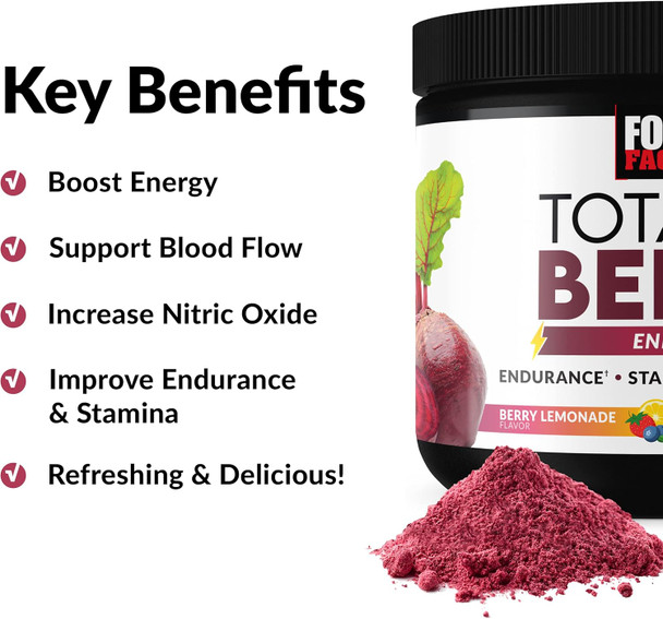Force Factor Total Beets Beet Root Powder with Energy NO3-T® Nitrates to Support Circulation Blood Pressure Blood Flow and Stamina - Plus Green Tea Extract. A Superfood Supplement 30 Servings