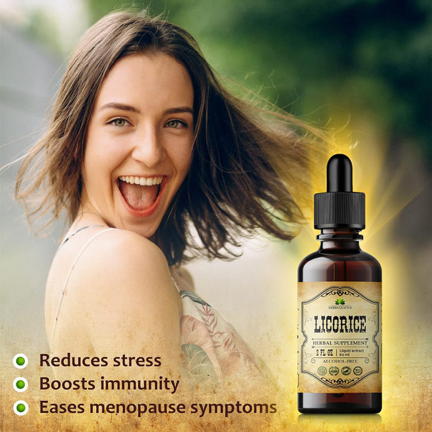 Herbalicious Licorice Root Extract - Glycyrrhiza Glabra - Herbal Supplement for Digestion Restore Respiratory Health Fatigue & Immunity Support Vegan Gluten Liquid Tincture (2Fl Oz)