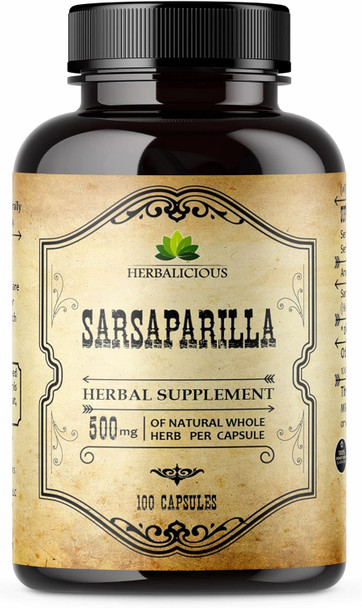 Herbalicious Sarsaparilla Capsules - Hemidesmus indicus Herbal Supplement - Non-GMO Support for Immunity Skin Kidney Function Liver Wellness - No Gluten Preservatives Fillers - Made in USA