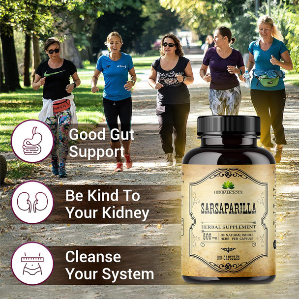 Herbalicious Sarsaparilla Capsules - Hemidesmus indicus Herbal Supplement - Non-GMO Support for Immunity Skin Kidney Function Liver Wellness - No Gluten Preservatives Fillers - Made in USA
