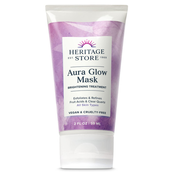 Heritage Store Aura Glow Facial Mask Brightening & Refining Treatment All Skin Types Exfoliating Gel Mask with AHA & Fruit Acids Hyaluronic Acid Sea Moss & Clear Quartz Vegan Paraben 2oz
