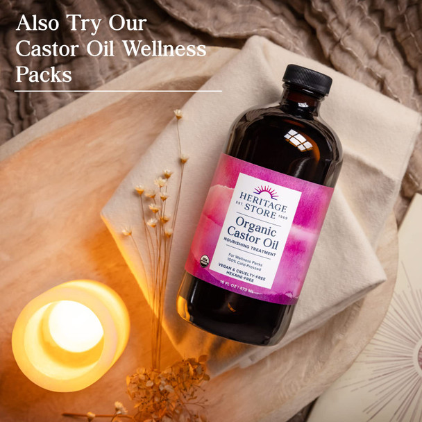 Heritage Store Organic Castor Oil Glass Bottle Cold Pressed Rich Hydration for Hair & Skin Bold Lashes & Brows 16oz