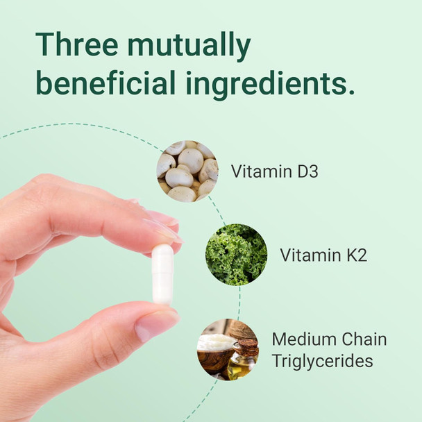 Hey Nutrition Vitamin D3 & K2 MK-7-100ug Each with MCT Oil - Suitable for Vegetarians - Support Healthy Bones Teeth Muscles Immune Function and Fatigue - Non-GMO 60 Vegetarian Capsules
