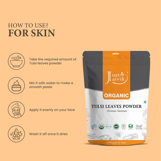 Just Jaivik 100% Organic Tulsi Powder Holy Basil Powder- Ocimum Sanctum- 0.5 LB / 227 g 1/2 Pound- USDA Organic - an Ayurvedic Adaptogen