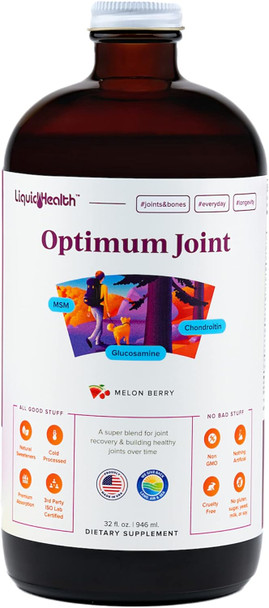 Liquidhealth 32 Oz Optimum Joint Support Supplement with Glucosamine Chondroitin MSM Hyaluronic Acid - Triple Strength Liquid Vitamins Gluten- Sugar- Dairy- Soy- Joint Juice