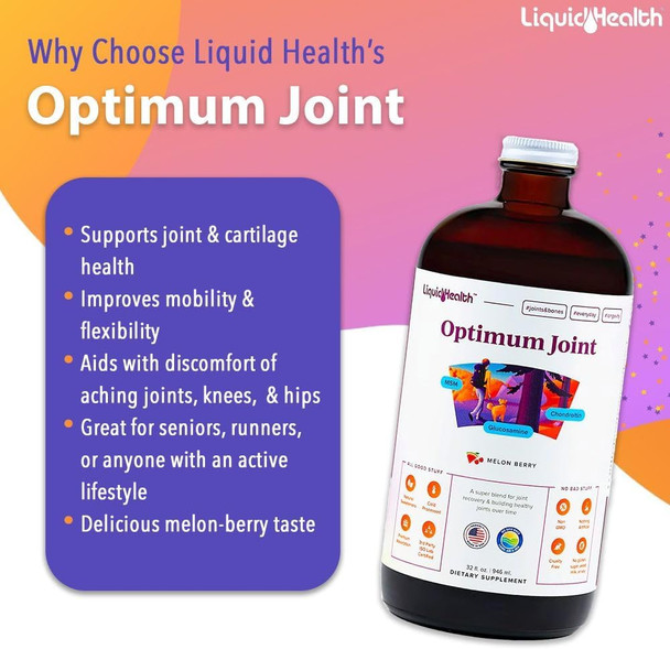 Liquidhealth 32 Oz Optimum Joint Support Supplement with Glucosamine Chondroitin MSM Hyaluronic Acid - Triple Strength Liquid Vitamins Gluten- Sugar- Dairy- Soy- Joint Juice