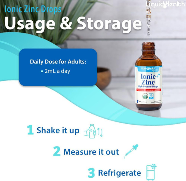 Liquidhealth Ionic Zinc High Potency Drops Pure Zinc Trace Mineral Liquid Vitamin Supplement for Adults & Kids Over 4 - Immune Boosting Digestive Support Skin & Wound Health - Vegan Non-GMO (2 oz)