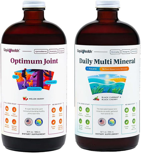 Liquidhealth Optimum Joint Glucosamine Chondroitin Supplement & Daily Multi Mineral Liquid Multivitamin Bundle for Men & Women - Sea Trace Minerals Bone & Joint Health Immune Support Vegan Non-GMO