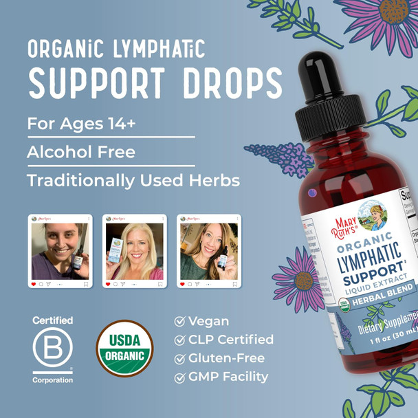 Maryruth Organics Lymphatic Support Drops by | USDA Organic Lymphatic Cleanse Immune Support Supplement| Lymphatic Support with Echinacea & Elderberry | Blue Vervain | Vegan | Non-GMO | 30 Servings