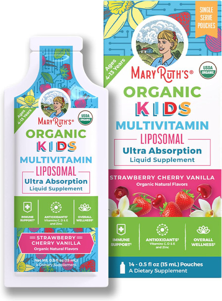 Maryruth Organics Multivitamin for Kids Sugar Kids Multivitamin Liquid Vitamins for Kids Immune Support Supplement Cognitive Health & Overall Wellness USDA Organic Vegan Non-GMO 1 Serving